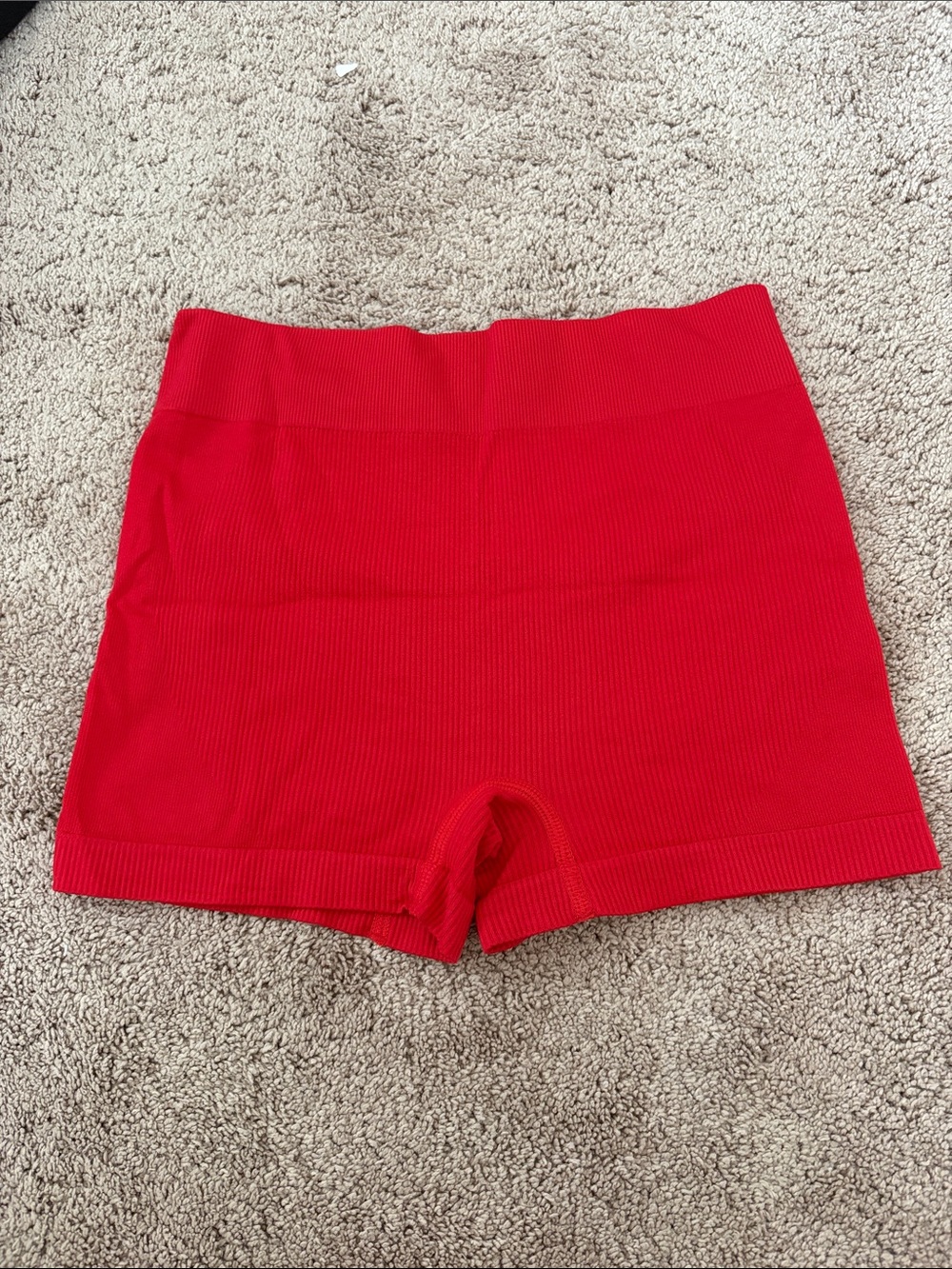 Suzy Shier Red Ribbed High-Waist Bike Shorts